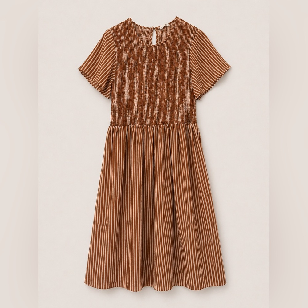 Roolee Brown Striped Smocked Dress